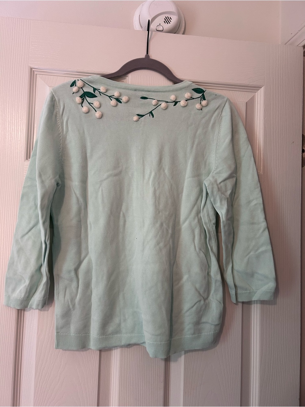 Talbots Mint Green Pom Pom Embroidered Floral Cardigan - Picture 3 of 5
